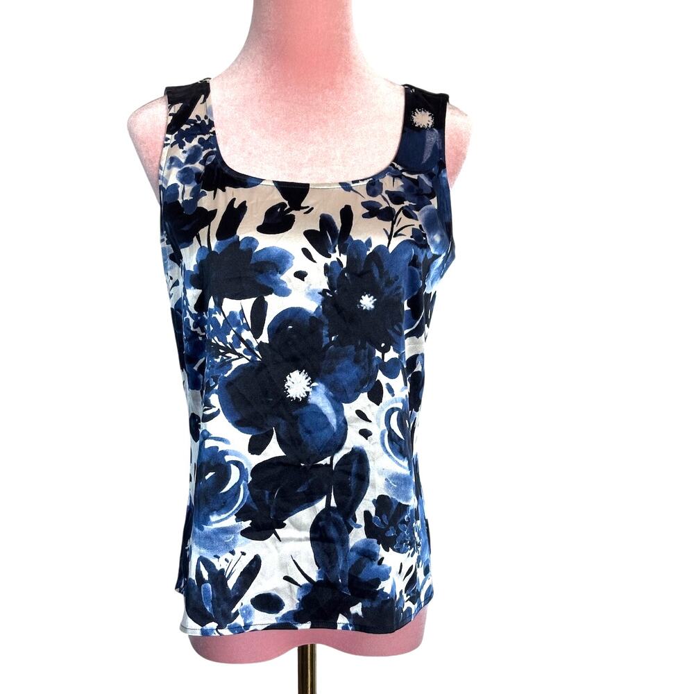 St. John Silk Blue Floral Tank Top Unlined Light Stretch P S